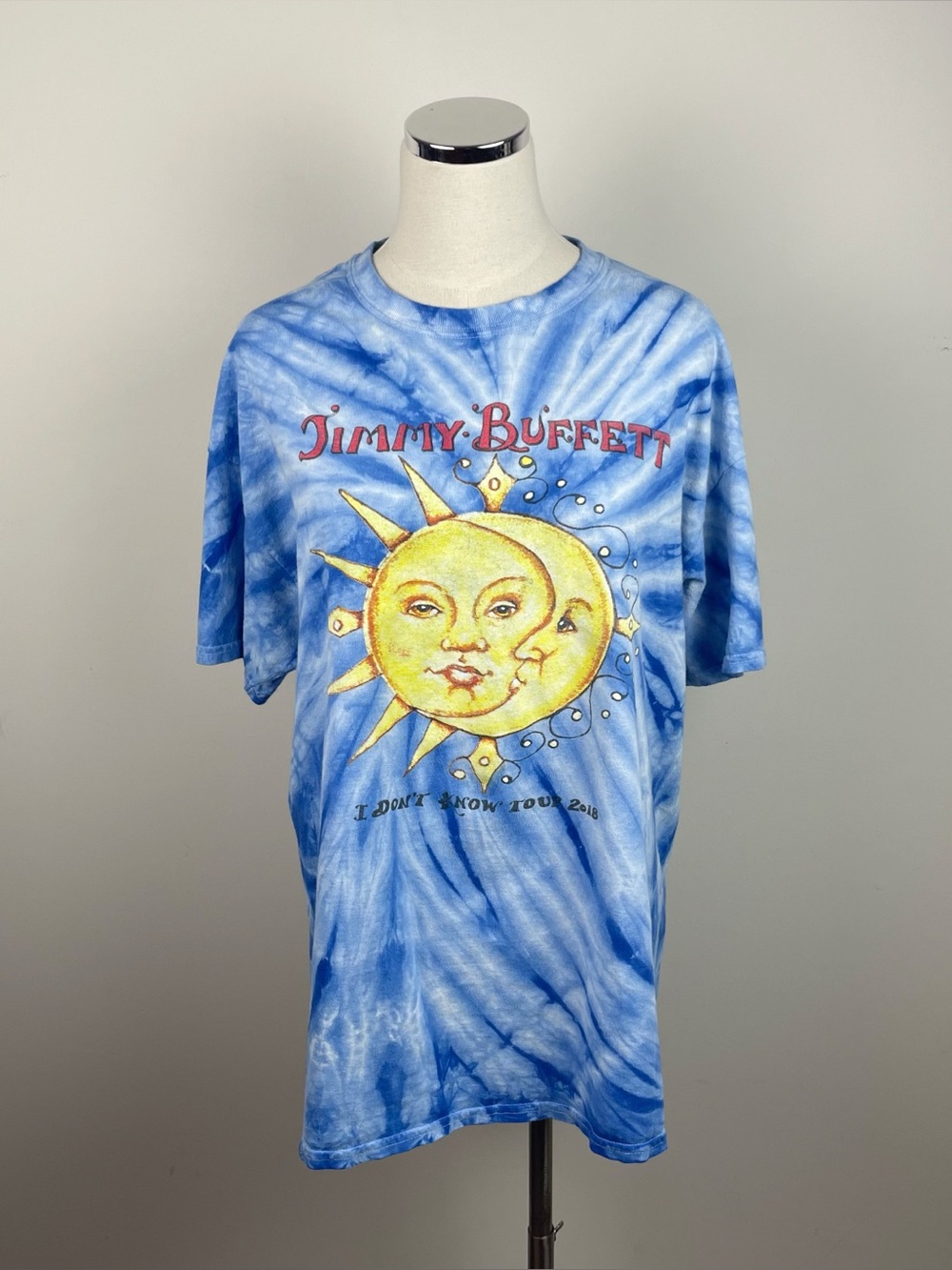 Jimmy Buffett I Don't Know You 2018 Tour Blue White Tie Dye Yellow Sun Tee Shirt